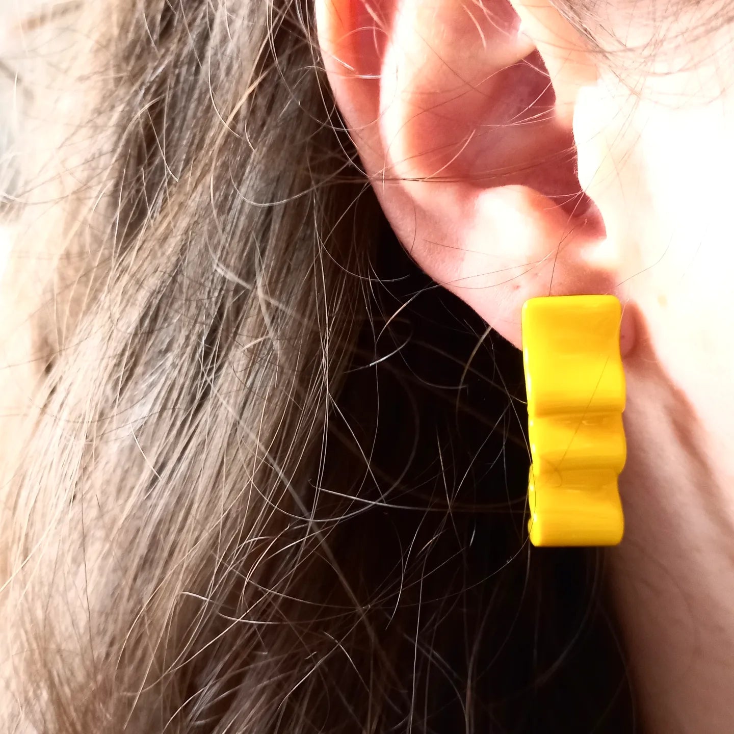 Yellow Squiggle Strip Earrings