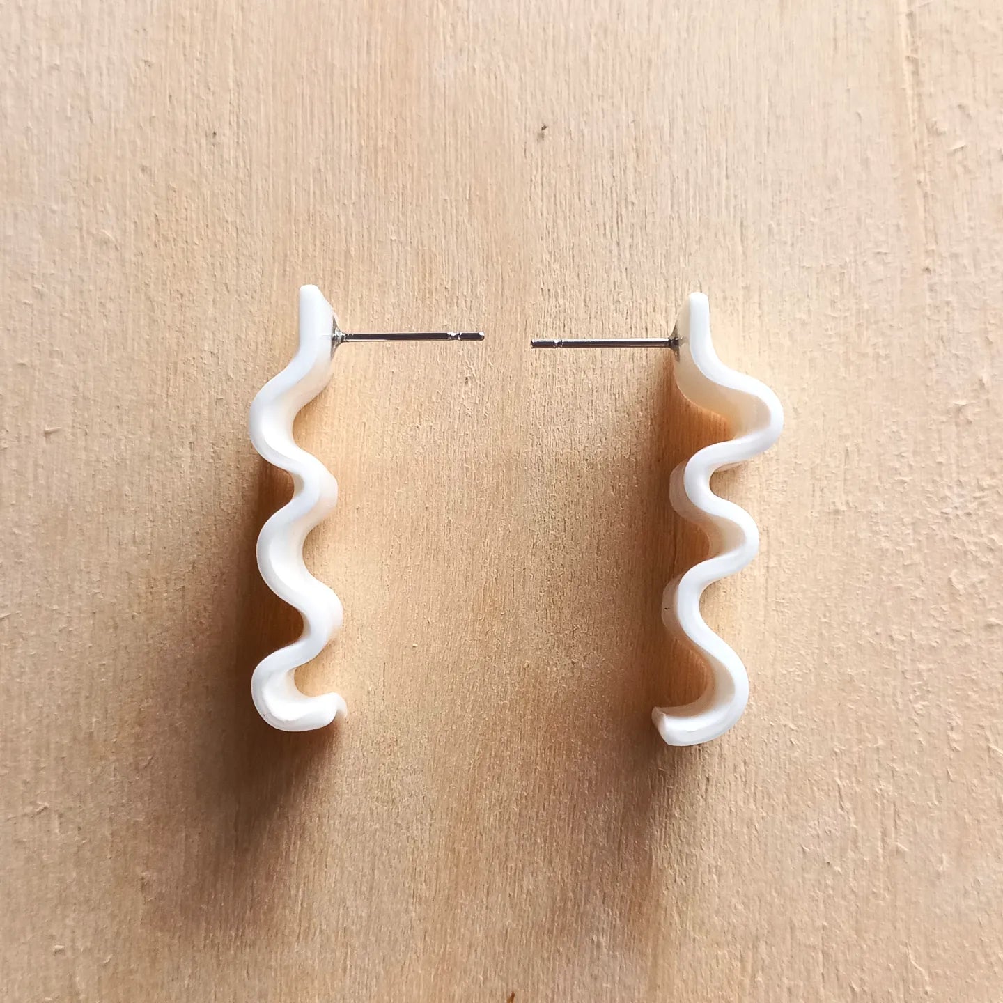 White Squiggle Strip Earrings
