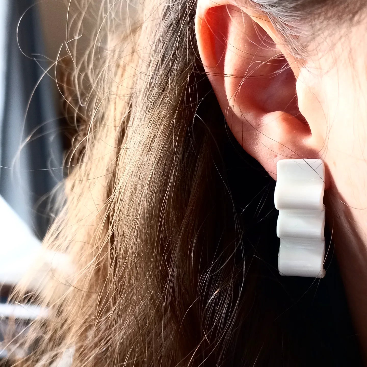 White Squiggle Strip Earrings
