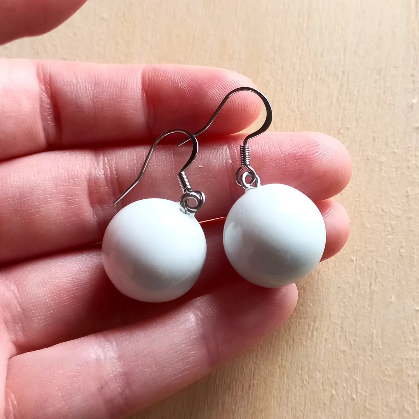 White Ball Earrings