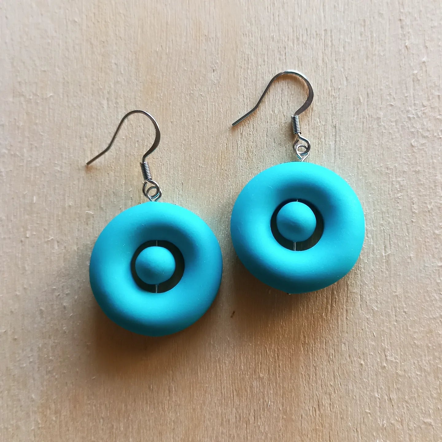 Blue Puffy Circle Earrings