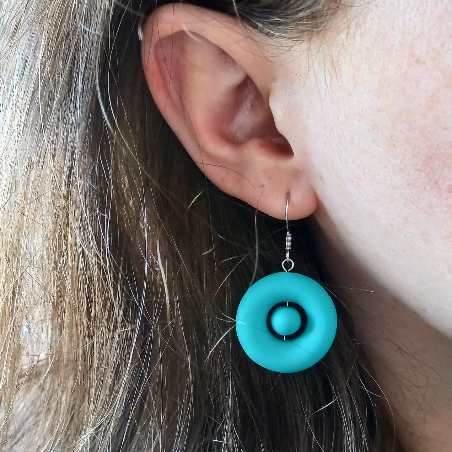 Blue Puffy Circle Earrings