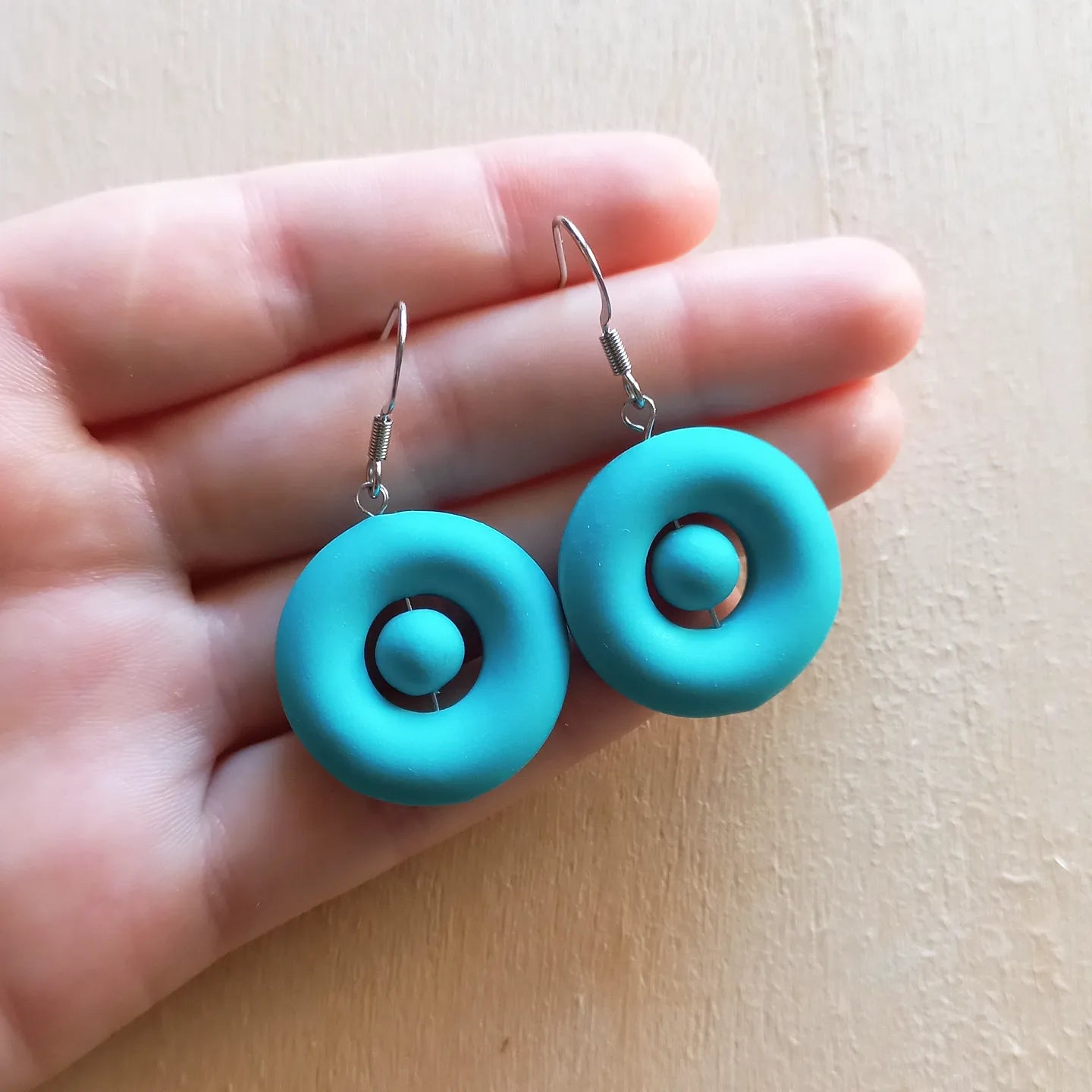 Blue Puffy Circle Earrings