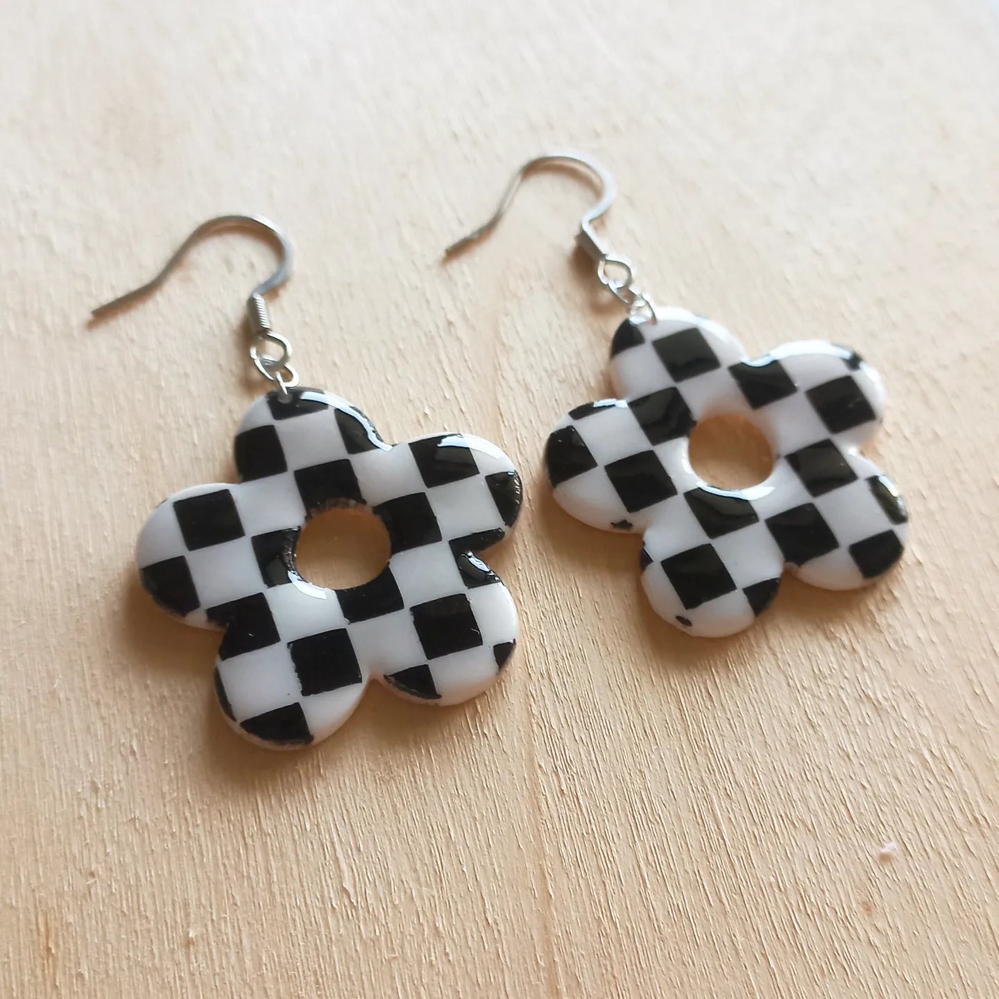 Checkered Flower Earrings
