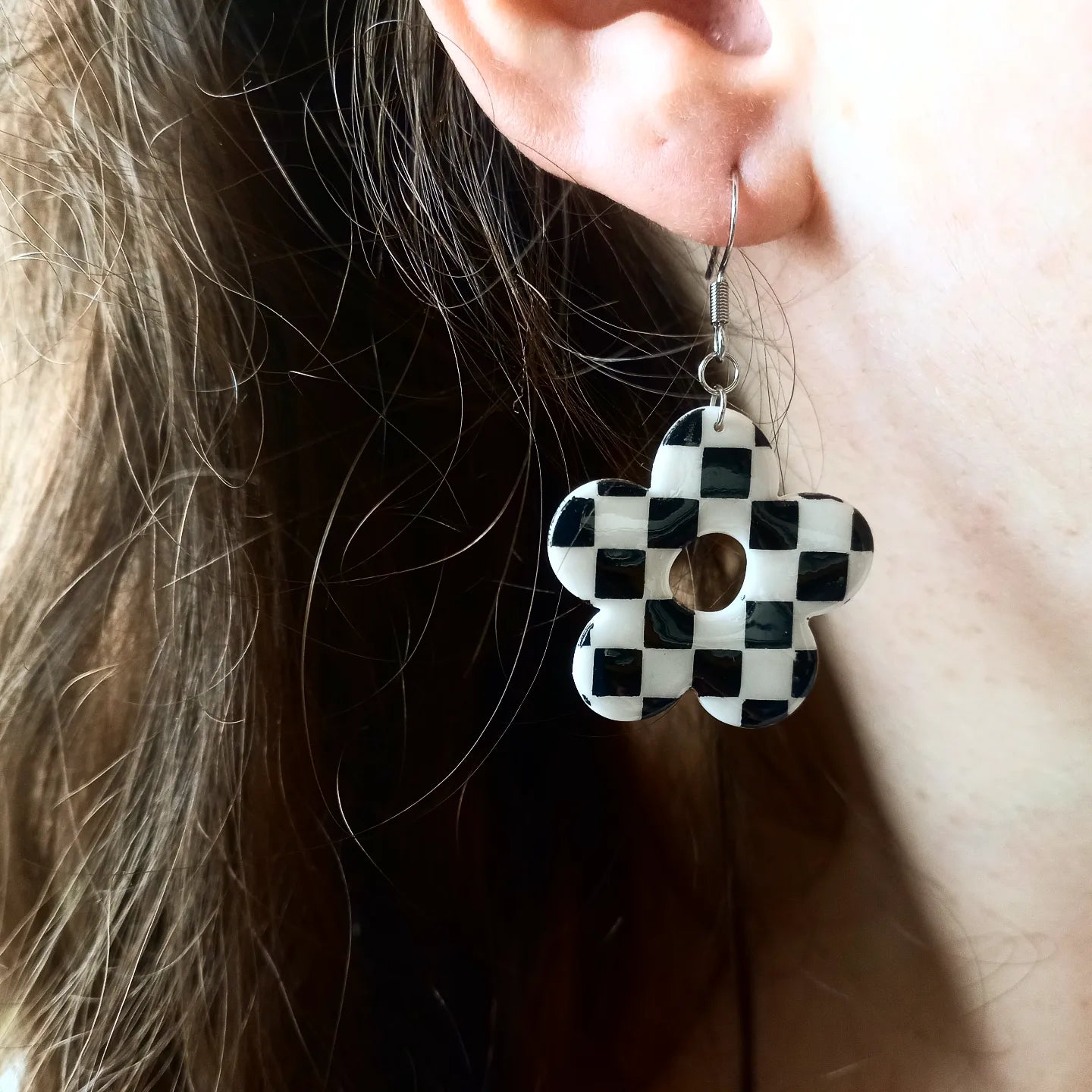 Checkered Flower Earrings