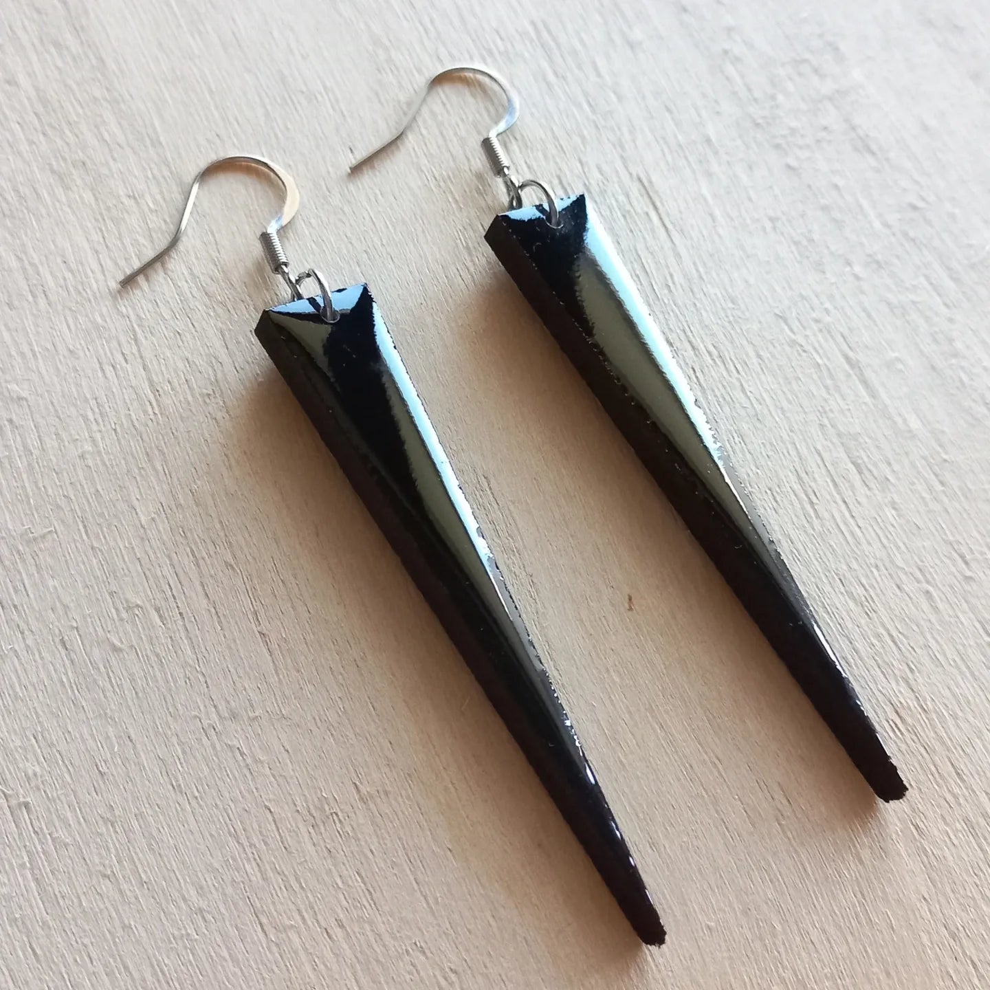 Black Triangle Wood Earrings
