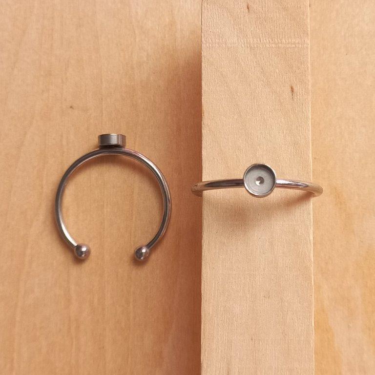 Stainless Steel Open Cuff Adjustable Ring 4mm Tray