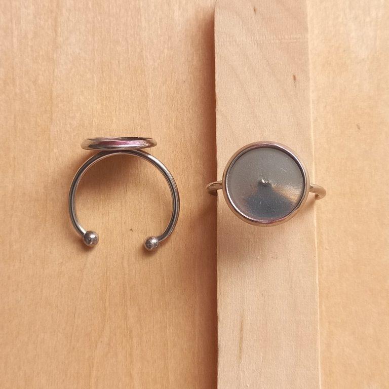 Stainless Steel Open Cuff Adjustable Ring 12mm Tray