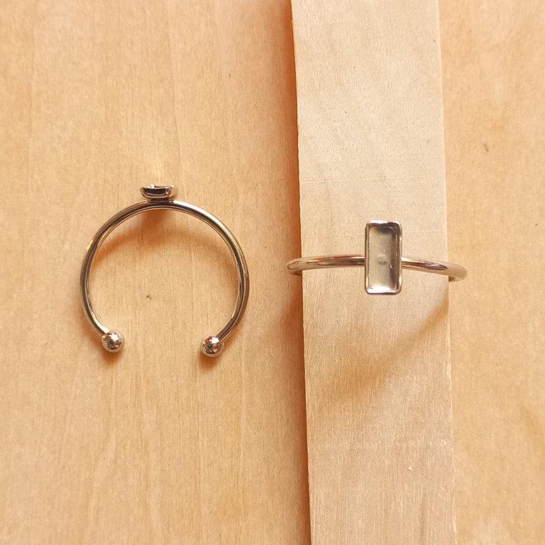 Stainless Steel Open Cuff Adjustable Ring Rectangle Tray