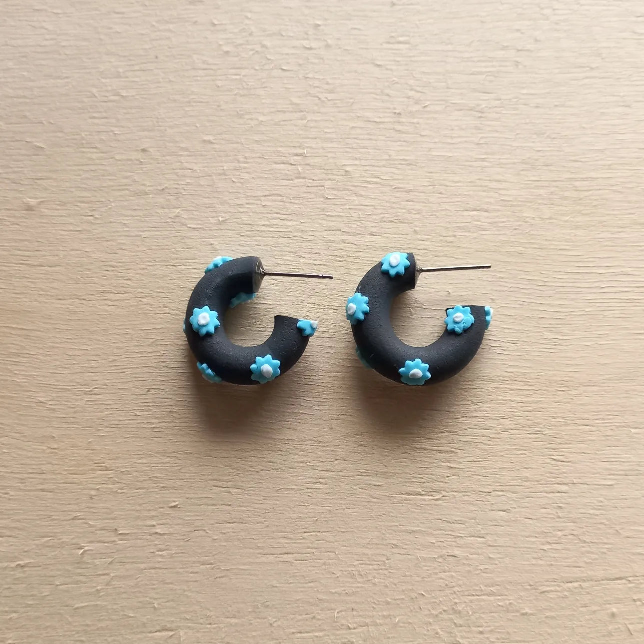 Charcoal with Blue Flowers Hoops
