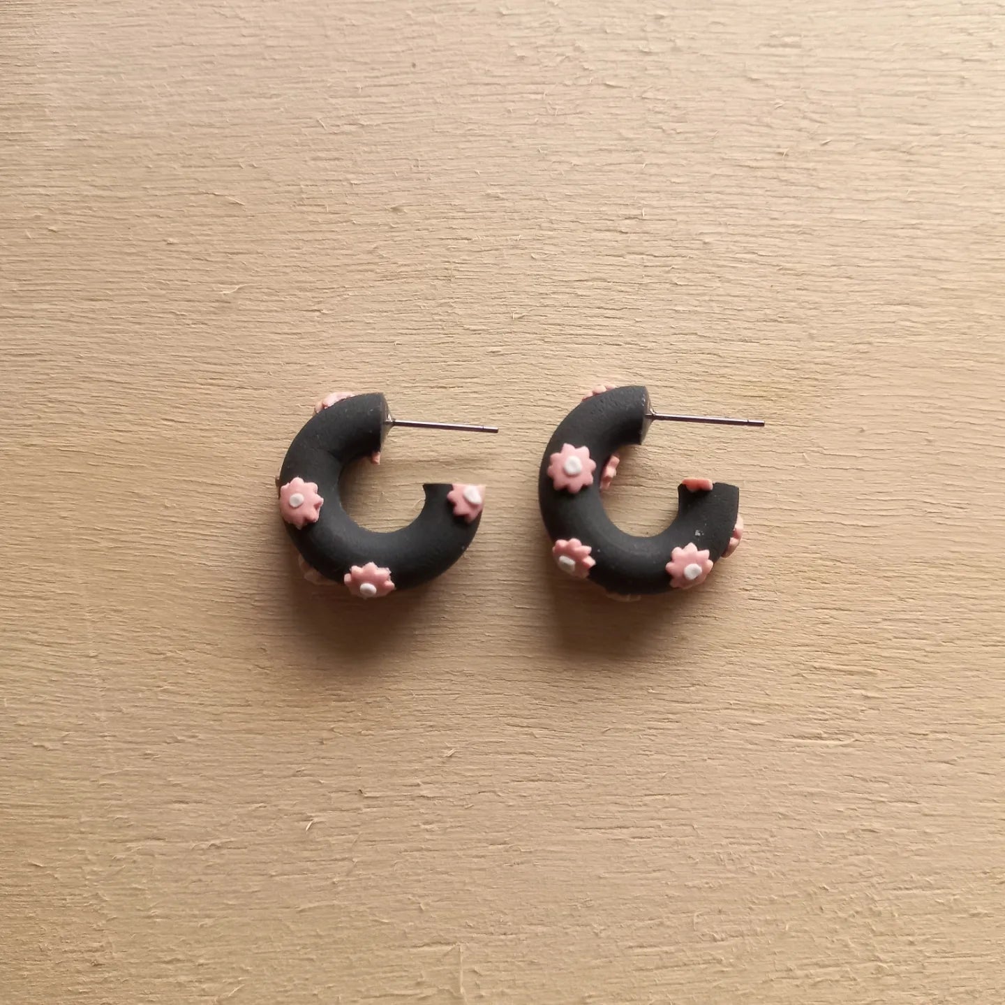 Charcoal with Pink Flowers Hoops
