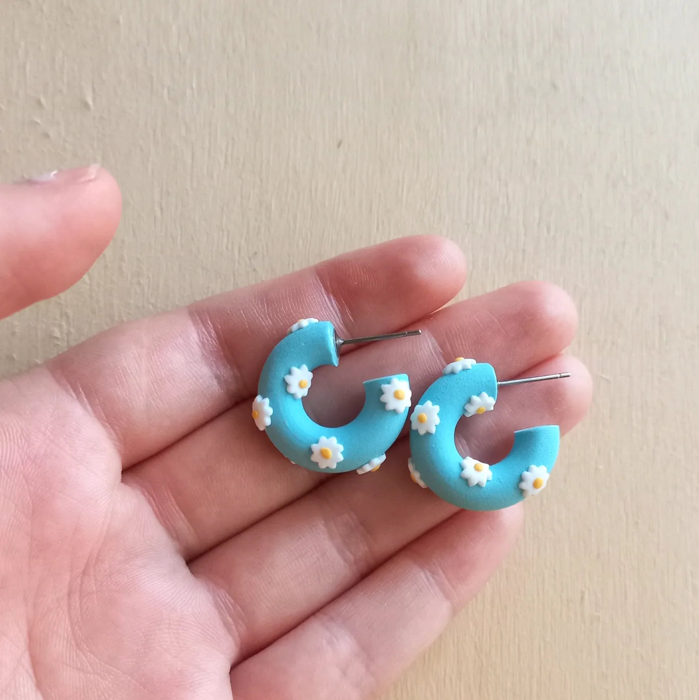 Blue with White Flowers Hoops