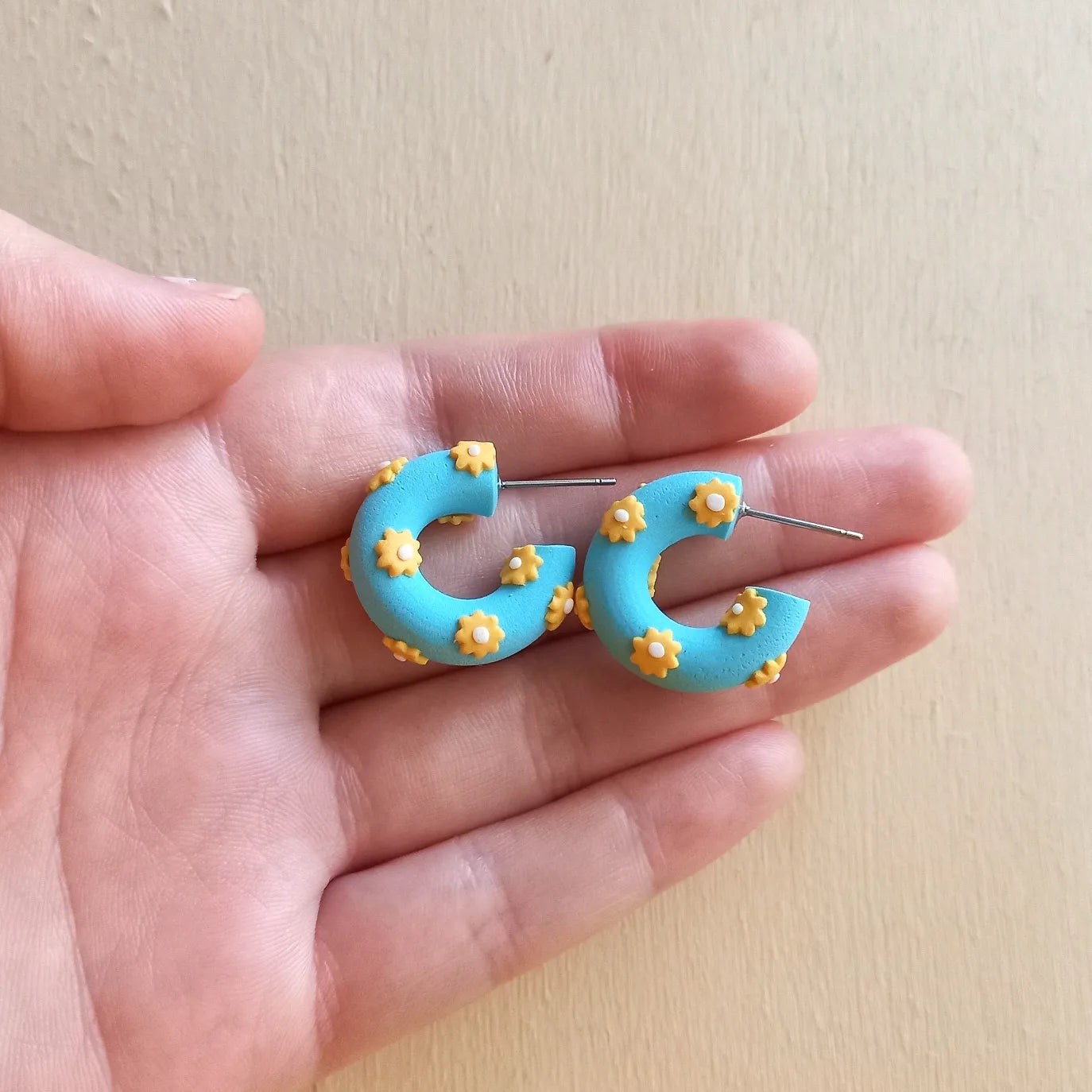 Blue with Yellow Flowers Hoops