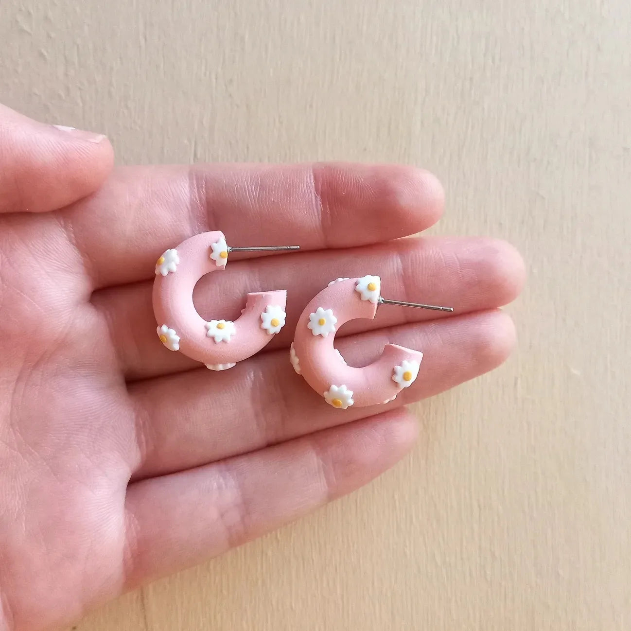 Pink with White Flowers Hoops
