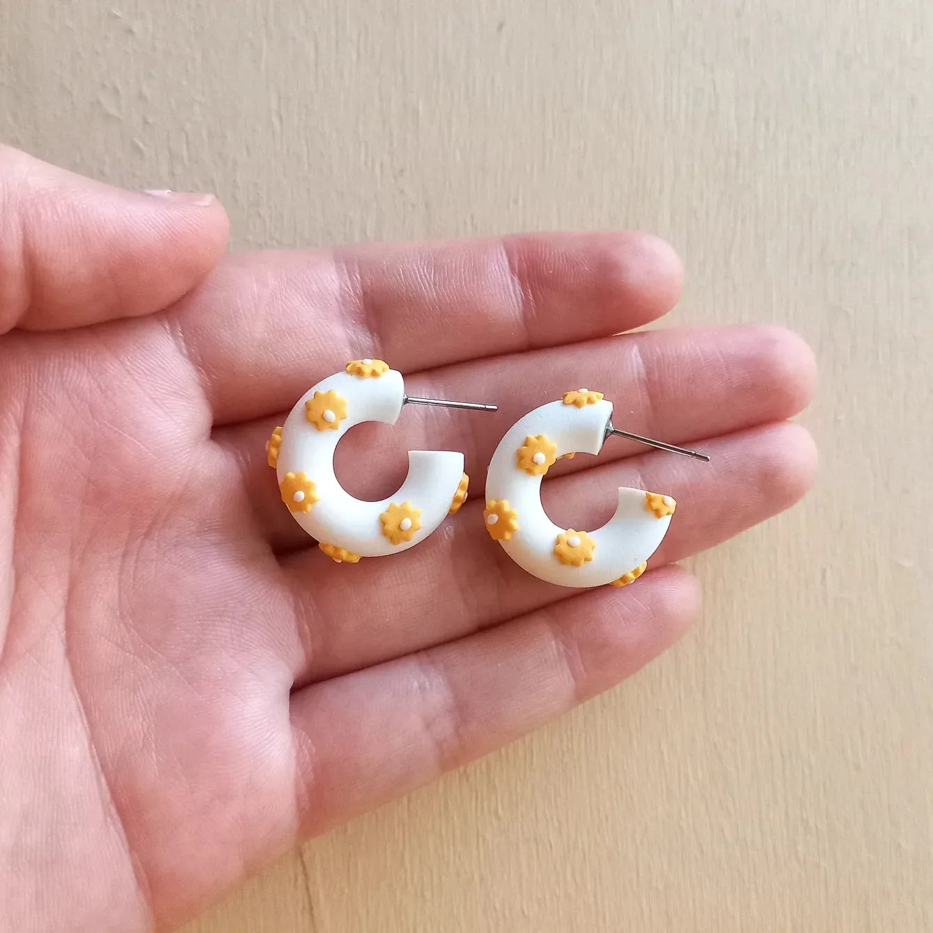 White with Yellow Flowers Hoops