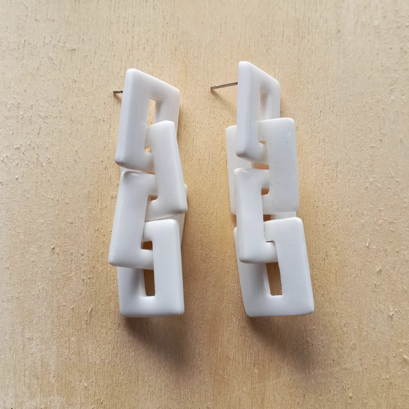 White Square Chainlink Dangle Studs