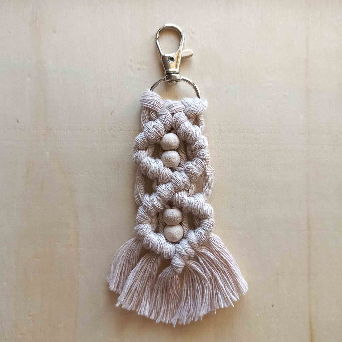 Tan Macrame Key Ring with Beads
