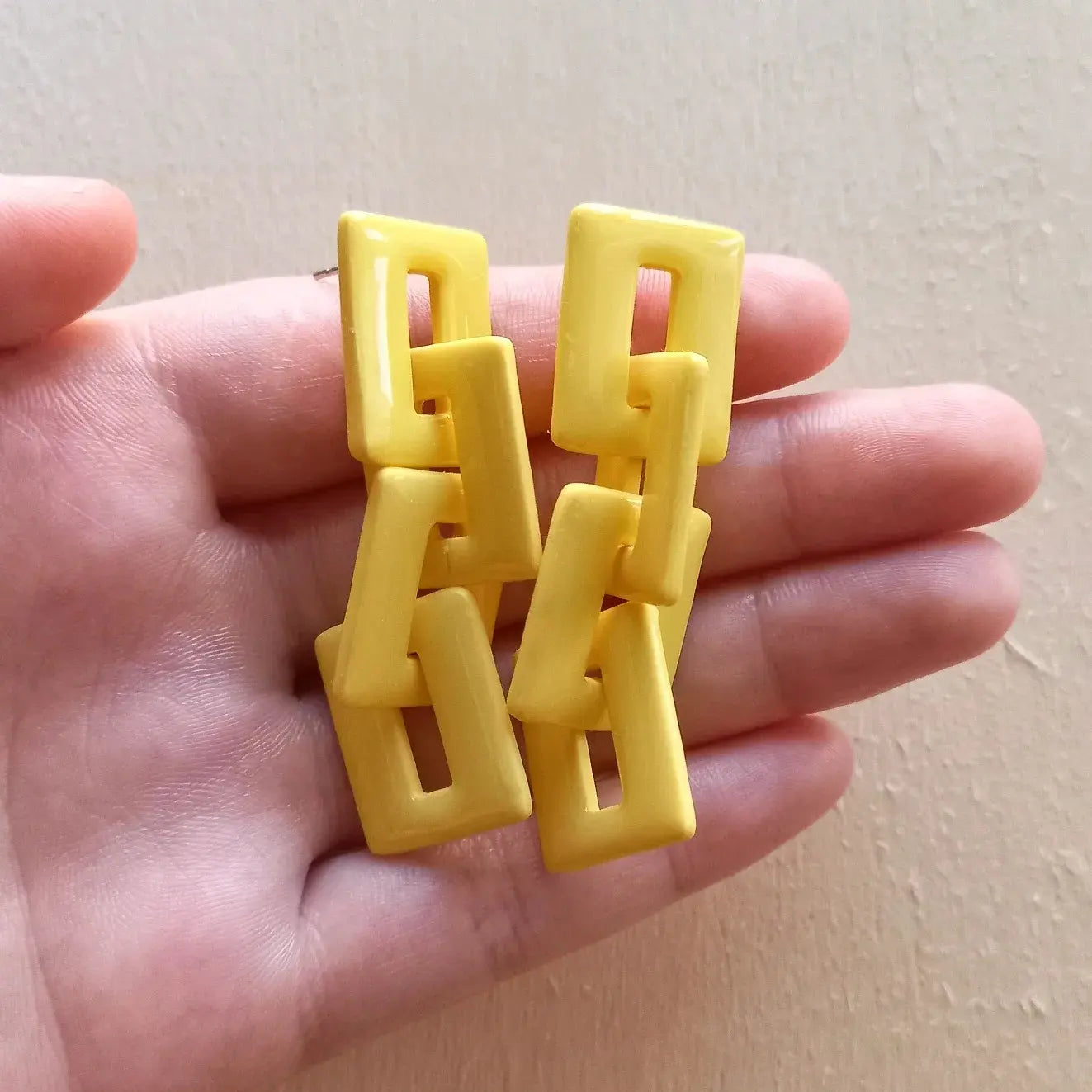 Yellow Square Chainlink Dangle Studs