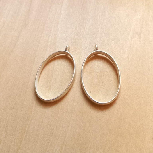 Matte Silver Oval Pendants 39x23.8x3.5mm per pair