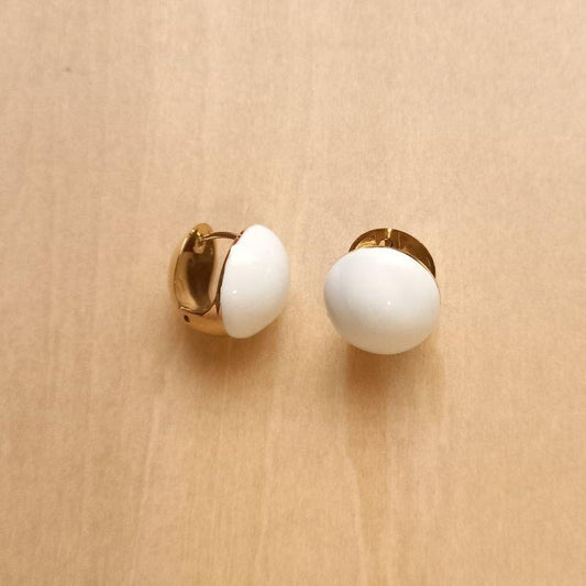 White & Gold Round Chunky Huggie Studs 16x15x16mm
