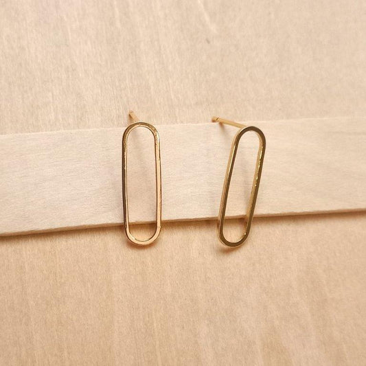18K Gold Plated Oval Stud Earrings 20x6mm