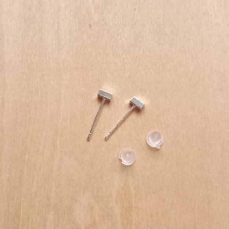 Tiny Silver Rectangle Stud Earrings 1.5x4mm