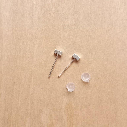 Tiny Silver Rectangle Stud Earrings 1.5x4mm