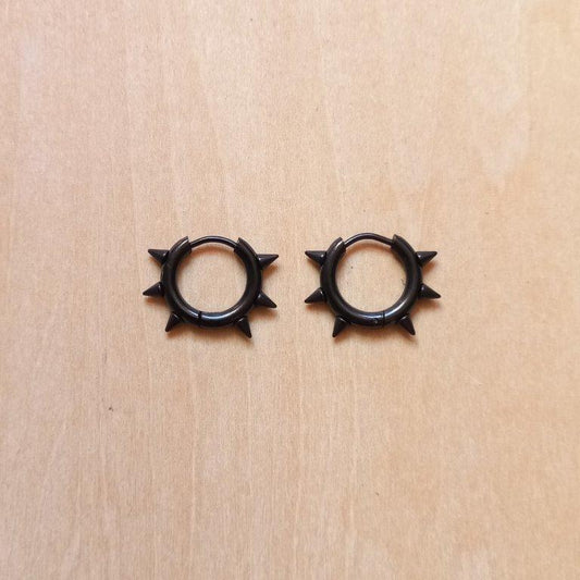 Black Spike Hoop Earrings 16x21mm