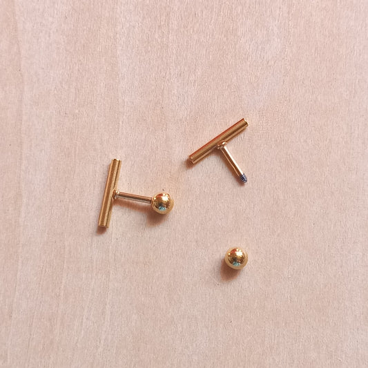 Golden Column Stud Earrings 12x2mm