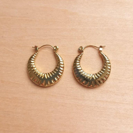 Textured 14K Gold Plated Hoop Earrings 24x22.5x3mm