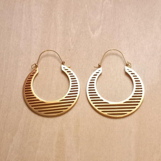 Golden Striped Boho Earrings 47x35mm
