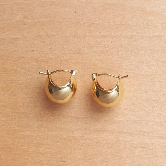 Shiny Golden Sphere Hoop Earrings 13x14mm