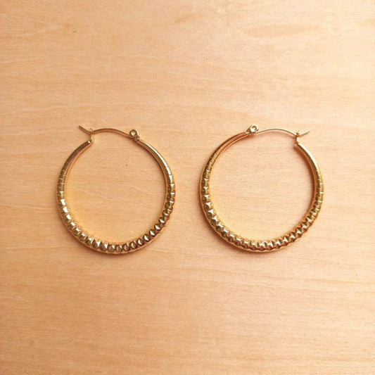 14K Gold Plated Grooved Hoop Earrings 40x4mm