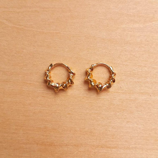 18K Gold Plated Twist Ring Hoop Earrings 14x4.5mm