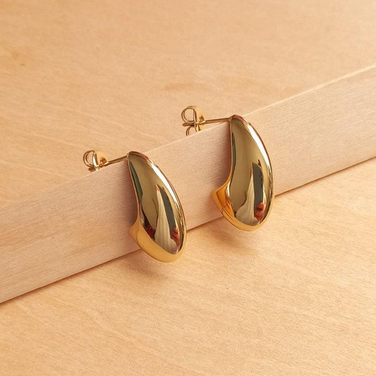 14K Gold Plated Crescent Moon Stud Earrings 22x5.5mm