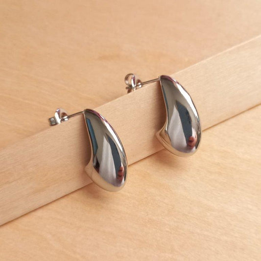 Stainless Steel Crescent Moon Stud Earrings 22x5.5mm