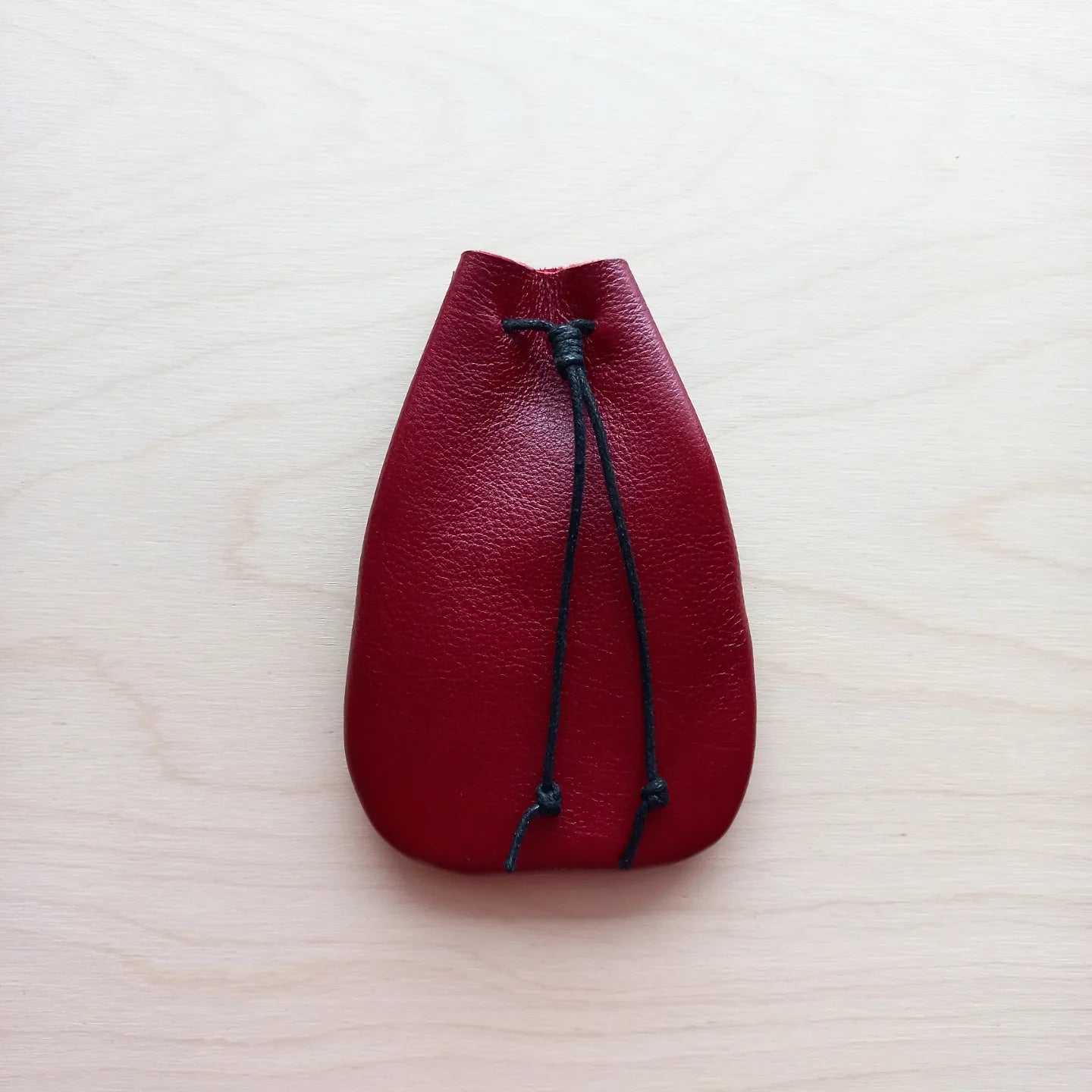 Leather Drawstring Wallet Pouch Red