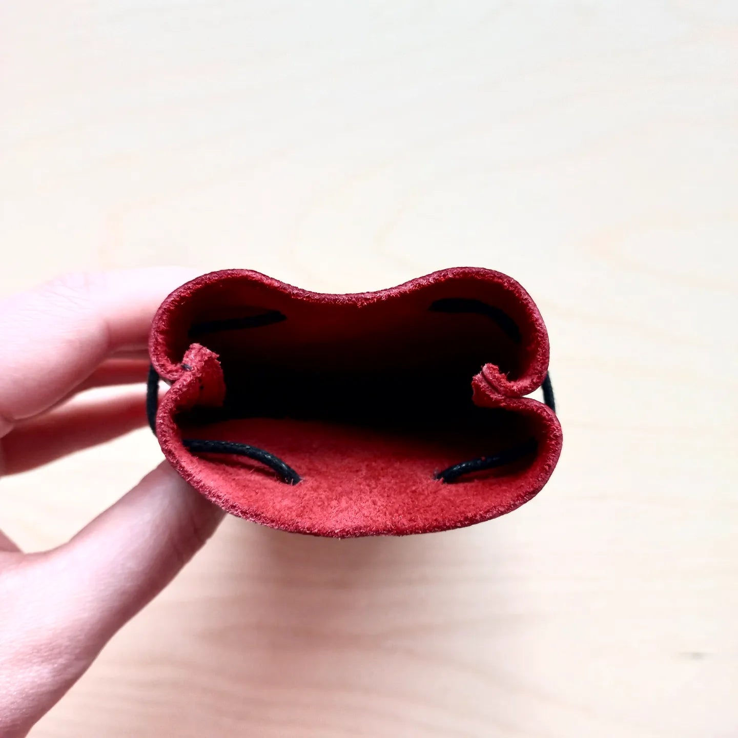 Leather Drawstring Wallet Pouch Red