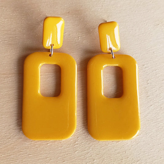 Yellow Retro Rectangle Earrings