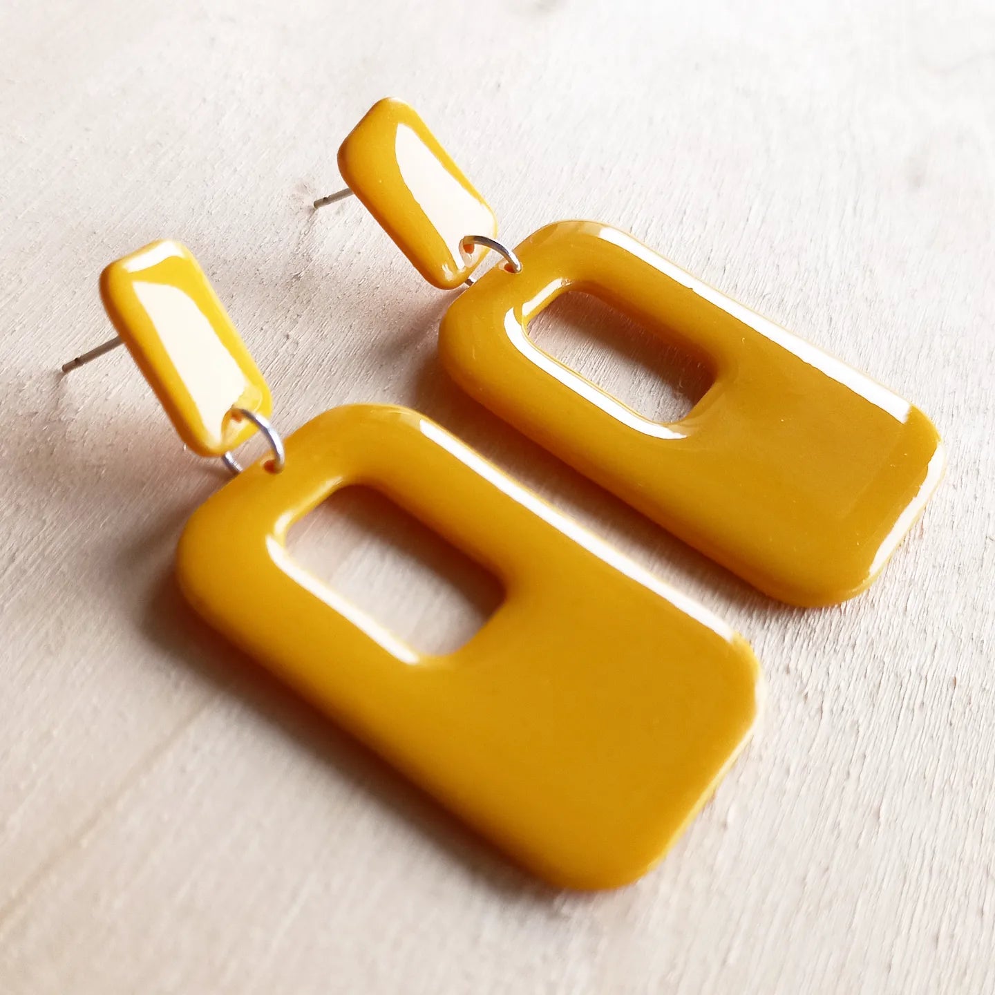 Yellow Retro Rectangle Earrings