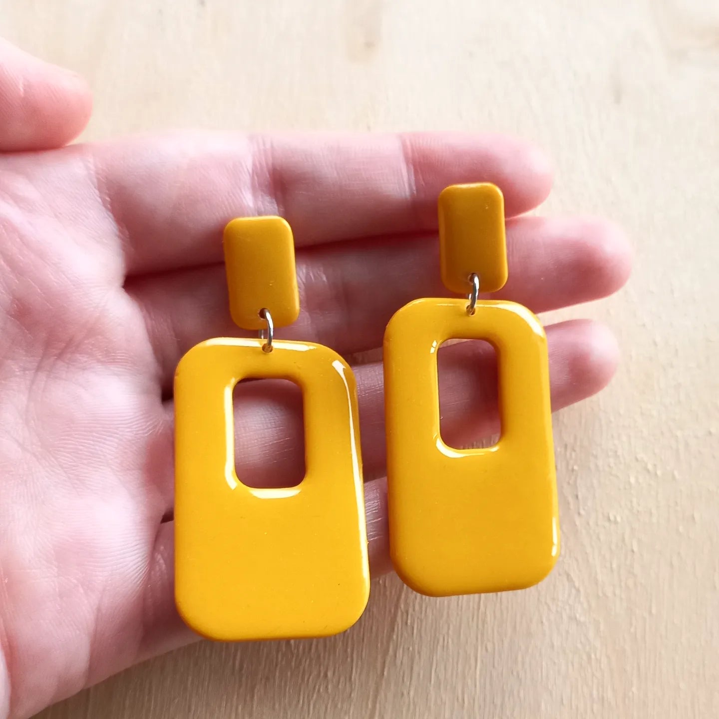 Yellow Retro Rectangle Earrings