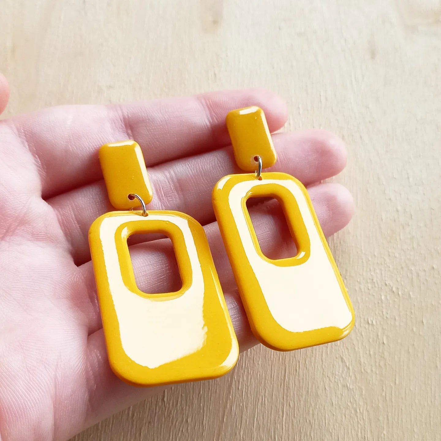 Yellow Retro Rectangle Earrings