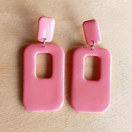 Pink Retro Rectangle Earrings