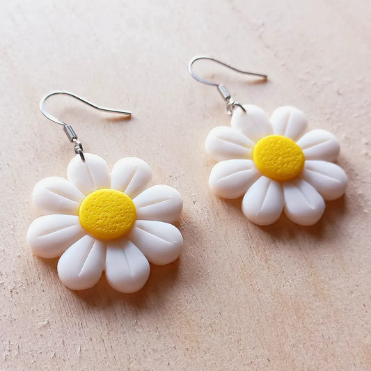 White Daisy Earrings