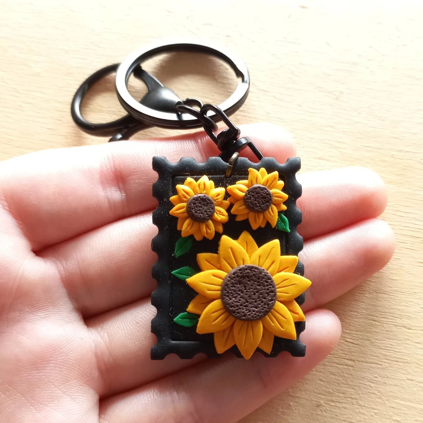 Sunflower postcard keyring