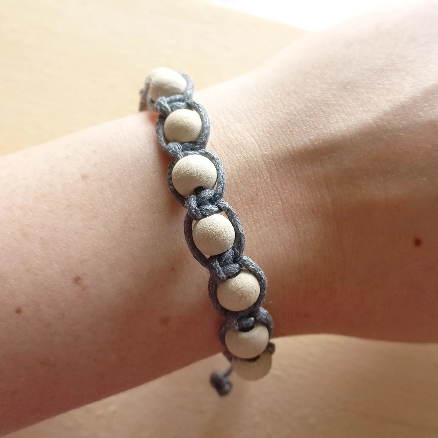 Grey with Wood Beads Bracelet