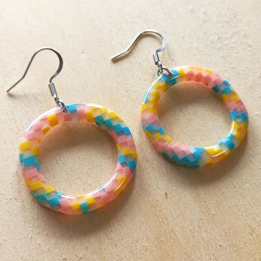 Colorful Translucent Checkered Hoop Earrings