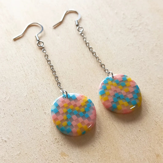 Colorful Translucent Checkered Dangle Earrings