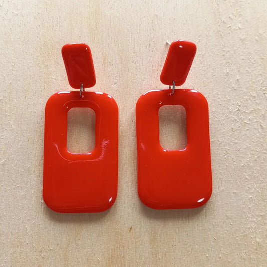 Red Retro Rectangle Earrings