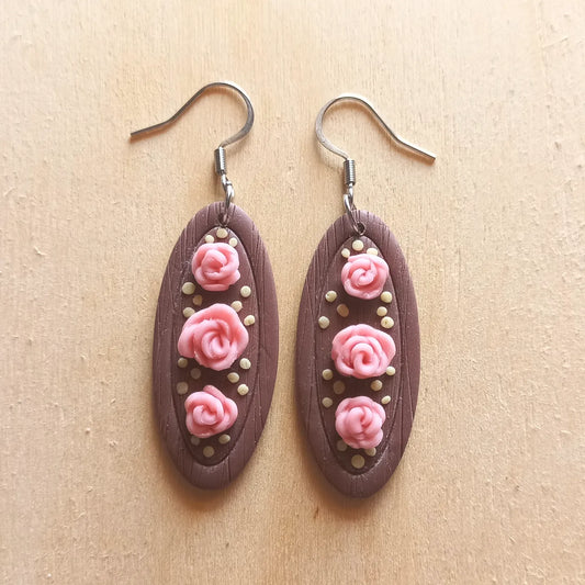 Pink Rose Wood Pendant earrings